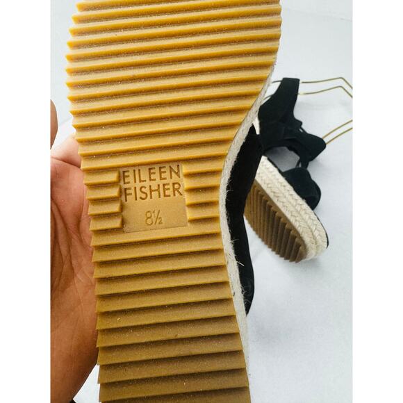 Eileen Fisher Classic Black Beckon Tumbled Nubuck Espadrille Wedge sandal sz 8.5 - Picture 3 of 9